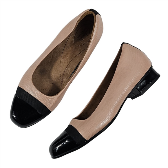 Clarks Shoes - Clarks Artisan Keesha Rosa Leather Pink & Black Snakeskin Cap Toe Slip On Flat